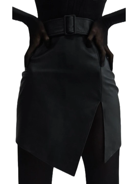 Mini Black Leather Skirt