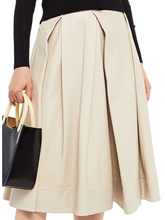 Off White Pleated Midi Leather Skirt