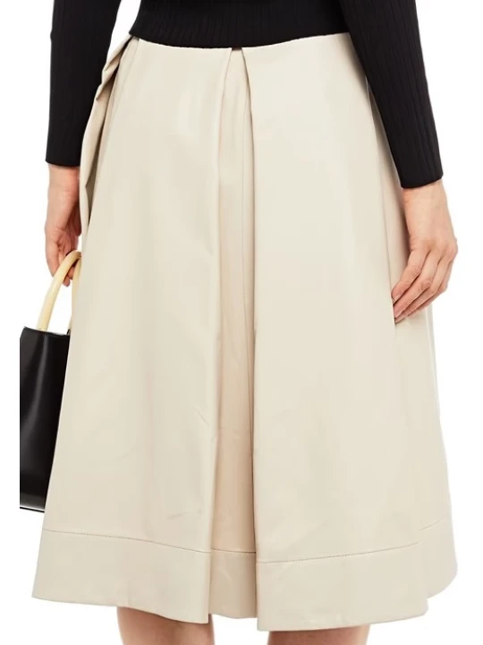 Off White Pleated Midi Leather Skirt