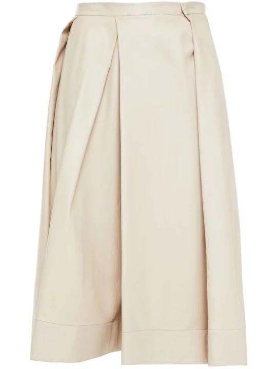 Off White Pleated Midi Leather Skirt