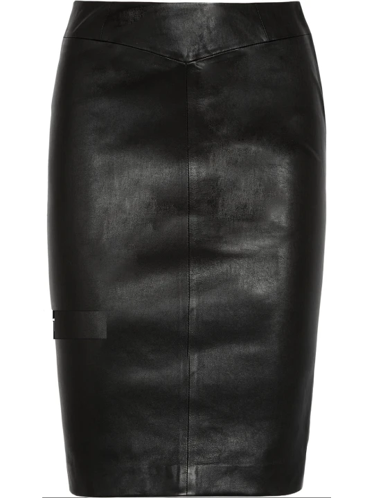 Plain Fit Black Leather Pencil Skirt