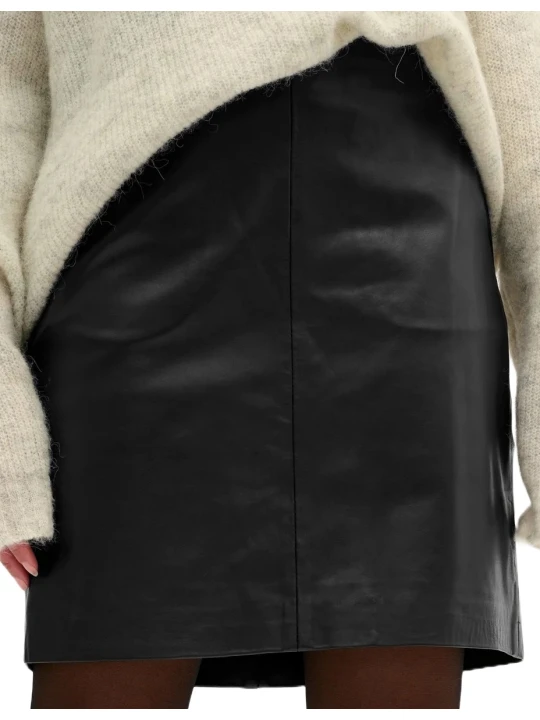Real Lambskin Black Mini Leather Skirt