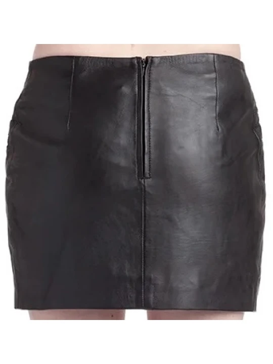 Regular Fit Black Leather Skirt