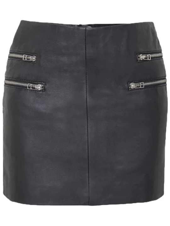 Regular Fit Black Leather Skirt