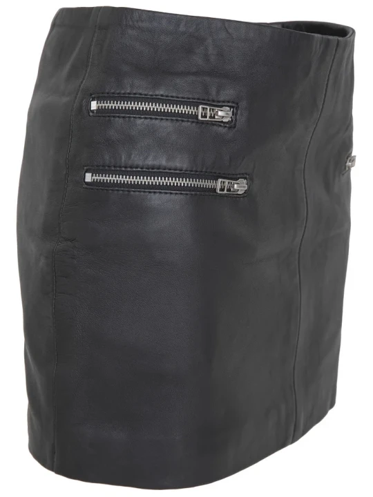 Regular Fit Black Leather Skirt