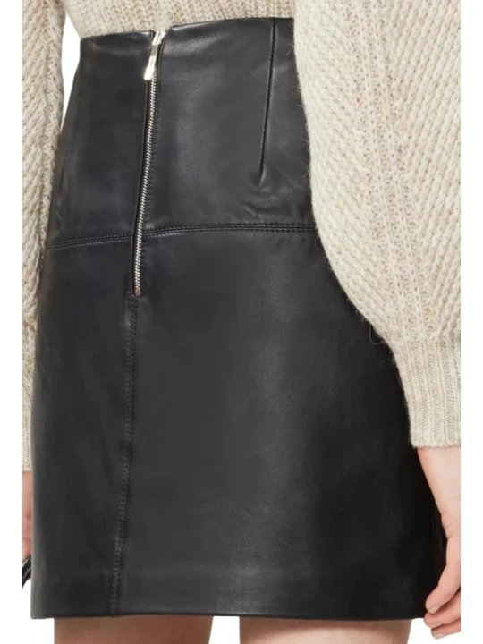 Short Plain Black Leather Mini Skirt 
