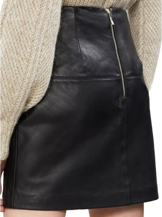 Short Plain Black Leather Mini Skirt 