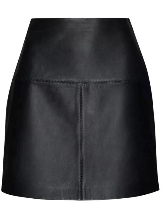 Short Plain Black Leather Mini Skirt 