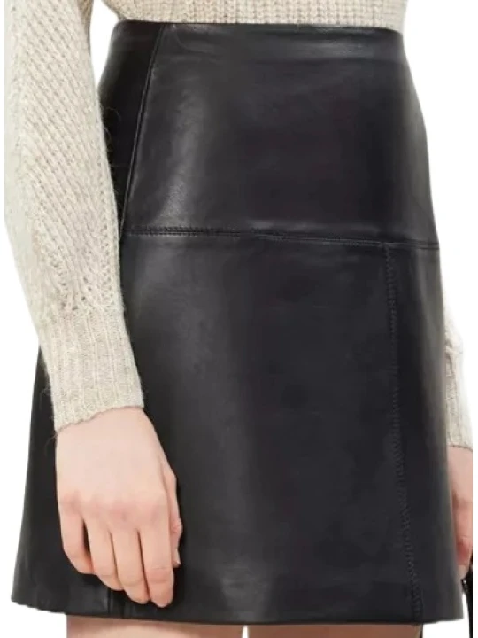 Short Plain Black Leather Mini Skirt 