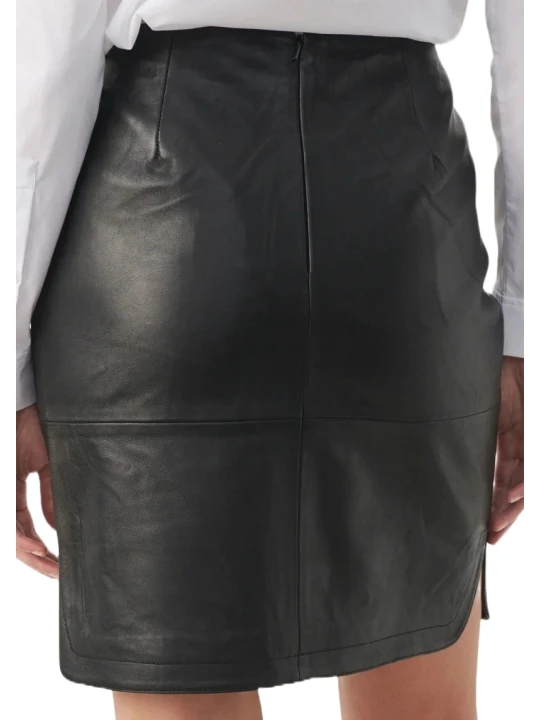 Side Slit Mini Leather Skirt Black