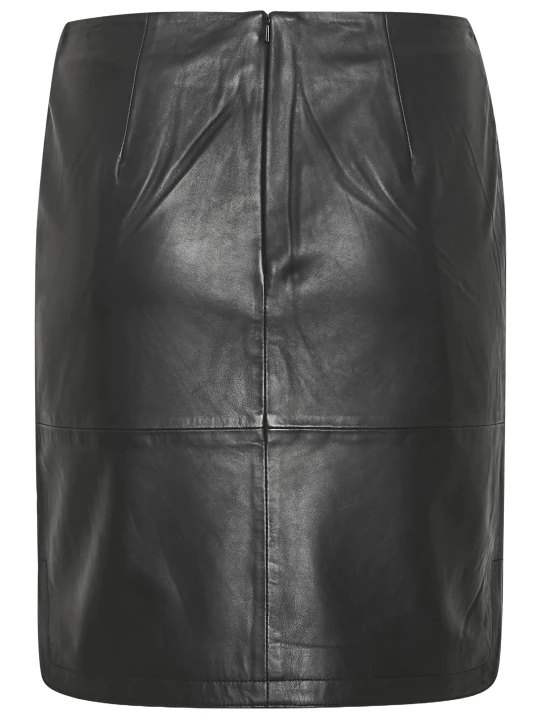 Side Slit Mini Leather Skirt Black