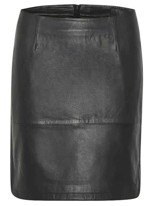 Side Slit Mini Leather Skirt Black
