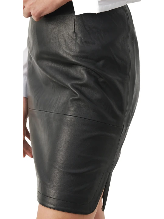 Side Slit Mini Leather Skirt Black