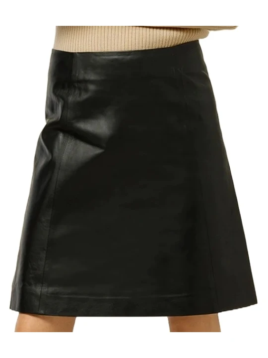 Simple Leather Skirt Black