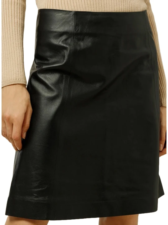 Simple Leather Skirt Black