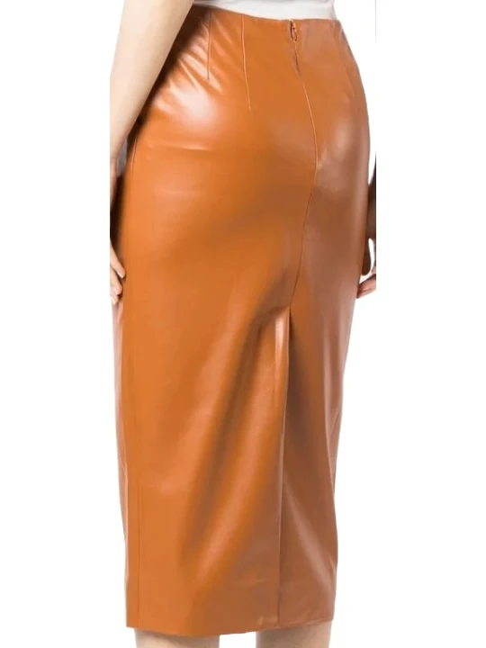 Slim Fit Brown Leather Skirt