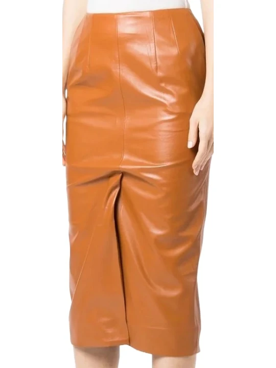 Slim Fit Brown Leather Skirt