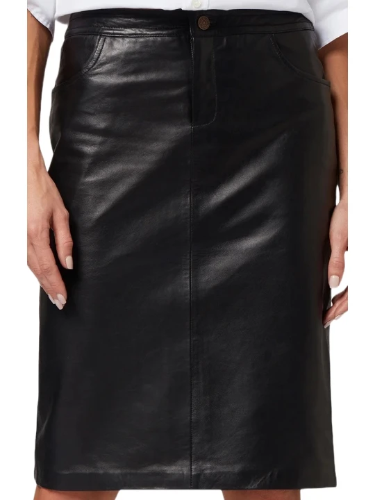 Smooth Black Leather Skirt