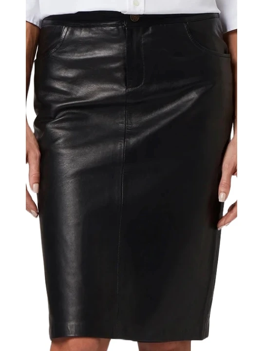 Smooth Black Leather Skirt