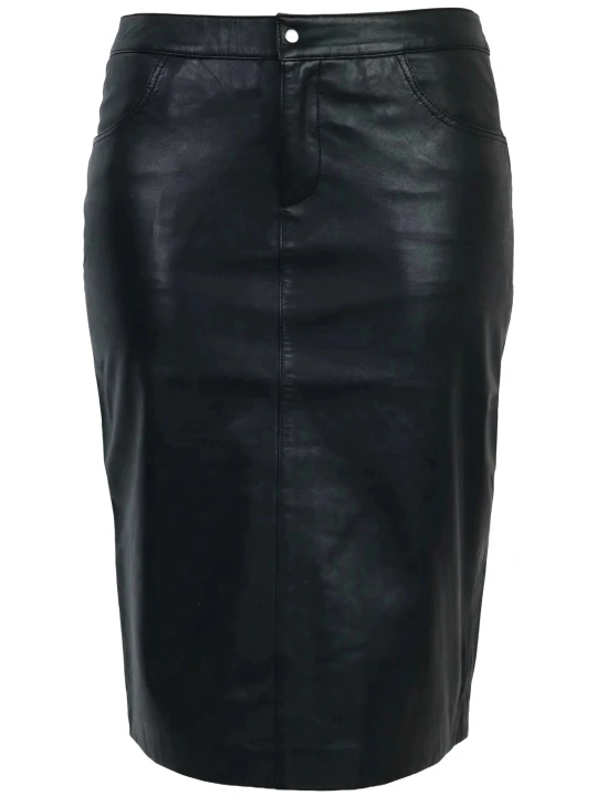 Smooth Black Leather Skirt