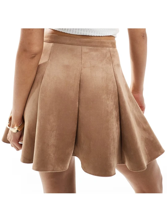 Suede Leather Flippy Mini Skirt In Beige
