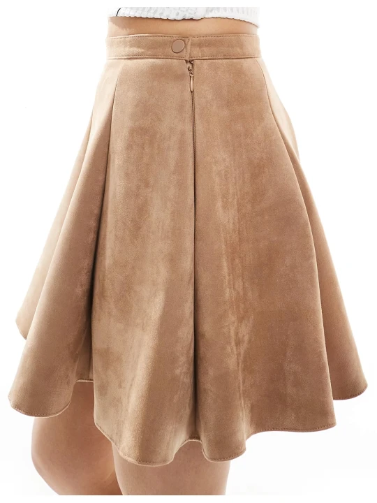 Suede Leather Flippy Mini Skirt In Beige