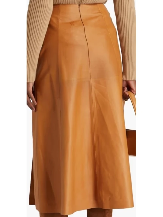 Tan Leather Skirts Side Slit