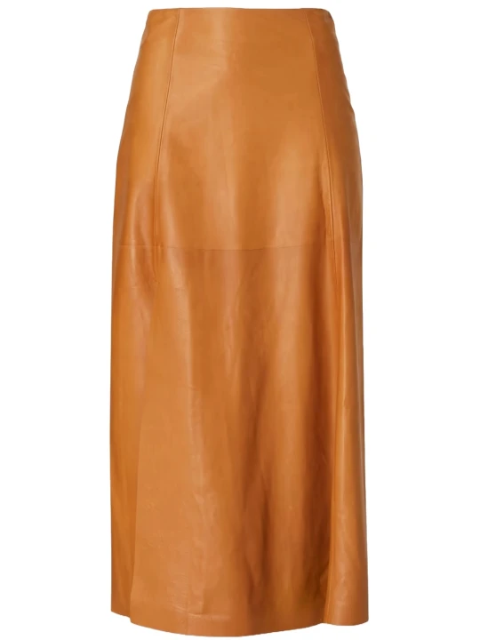 Tan Leather Skirts Side Slit