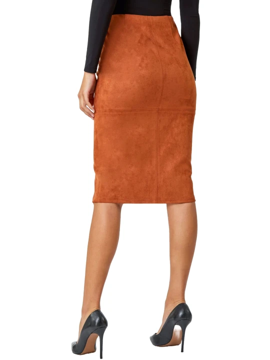 Tan Suede Leather Pencil Skirt
