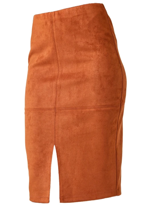 Tan Suede Leather Pencil Skirt