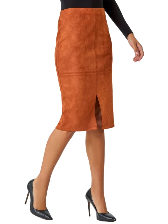 Tan Suede Leather Pencil Skirt