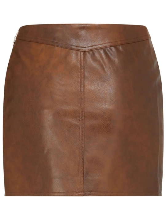 Women Brown Leather Mini Skirt