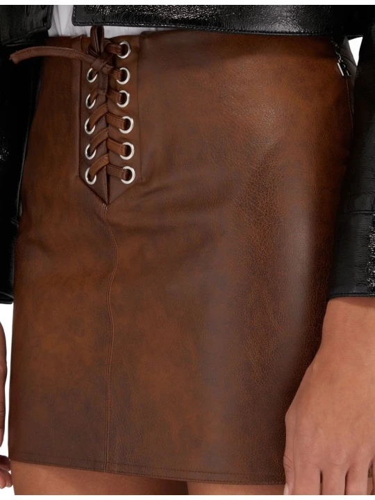 Women Brown Leather Mini Skirt
