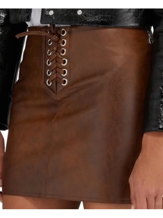 Women Brown Leather Mini Skirt
