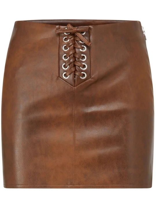 Women Brown Leather Mini Skirt