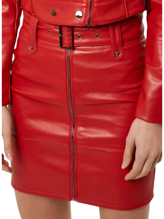Women Leather Red Skirt