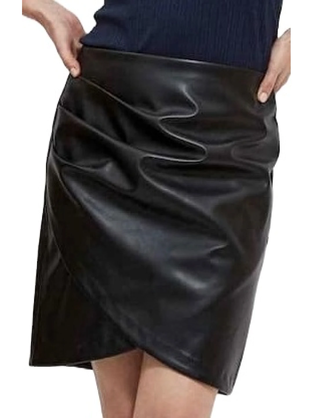Women Wrap Black Leather Mini Skirt