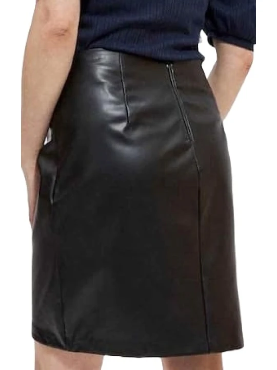 Women Wrap Black Leather Mini Skirt