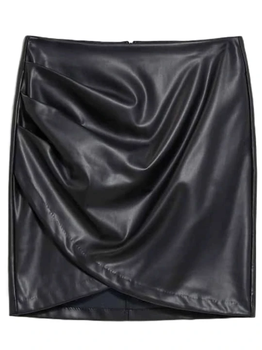 Women Wrap Black Leather Mini Skirt