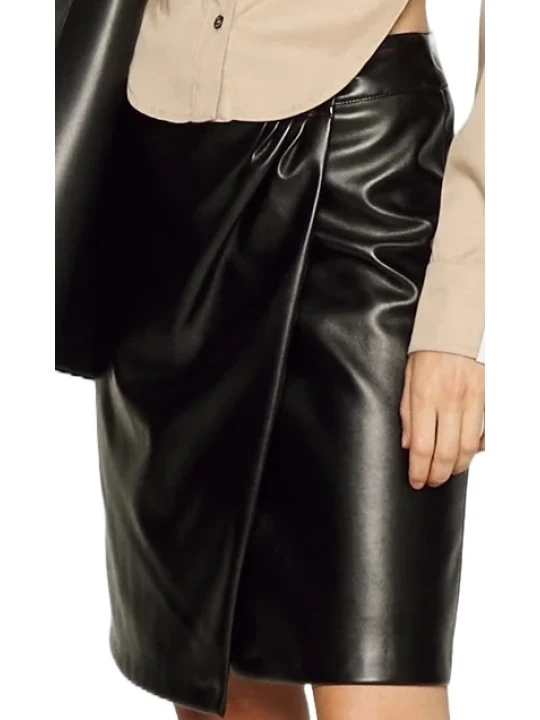 Wraparound Leather Skirt Black