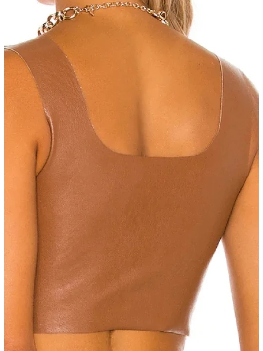 Brown Real Leather Crop Top