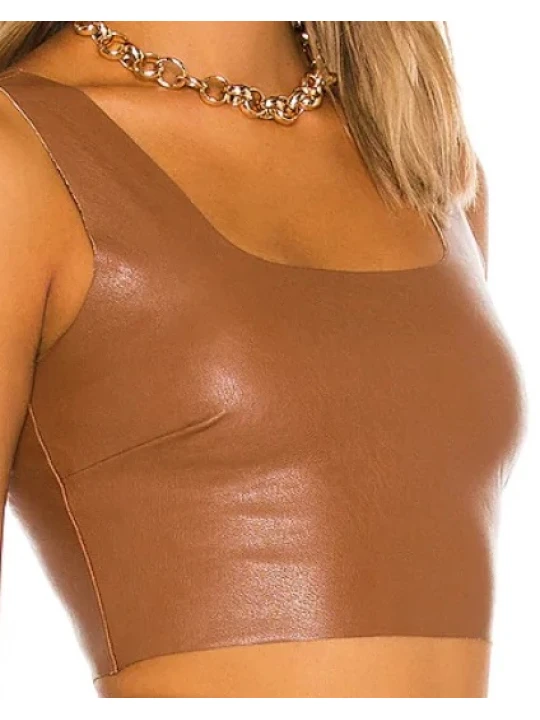 Brown Real Leather Crop Top