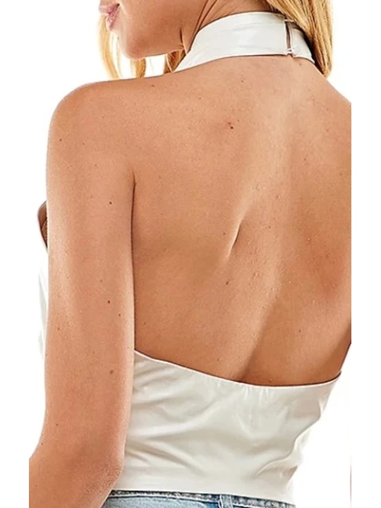 White Halter Neck Leather Top