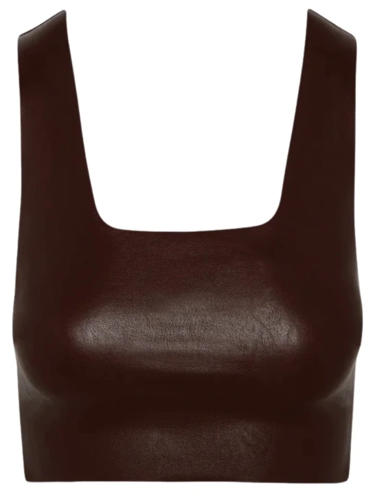 Dark Brown Square neck Leather Top