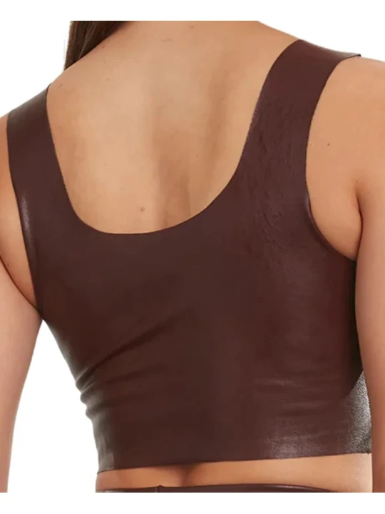 Dark Brown Square neck Leather Top