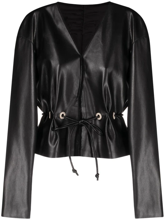 Women Long Sleeve Real Lambskin Black Leather Tops