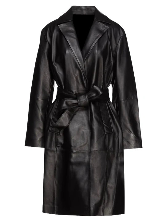 Belted Black Full Length Leather Coat
