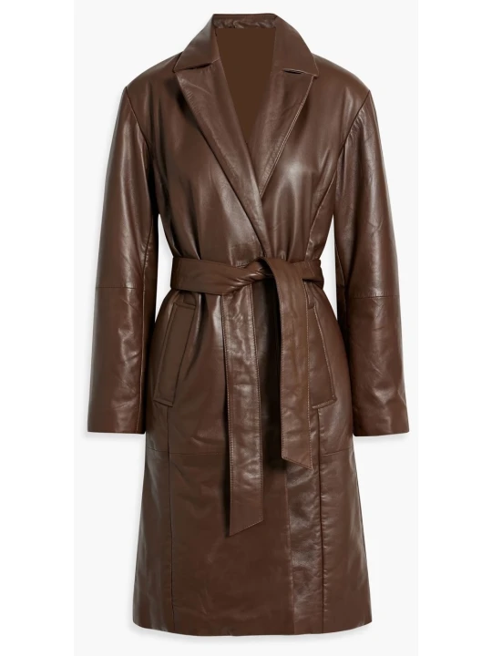 Belted Brown Leather Coat Women Belted Brown Leather Coat Women