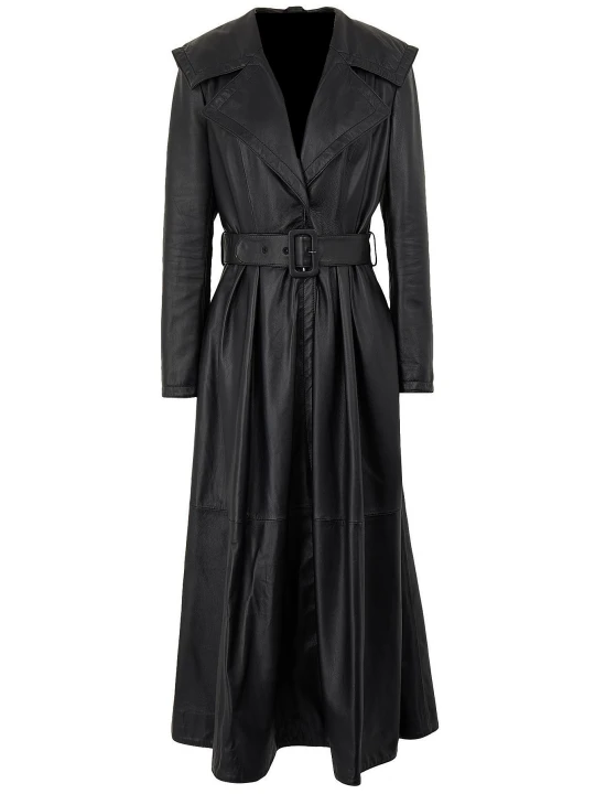 Belted Full Length Leather Trench Coat