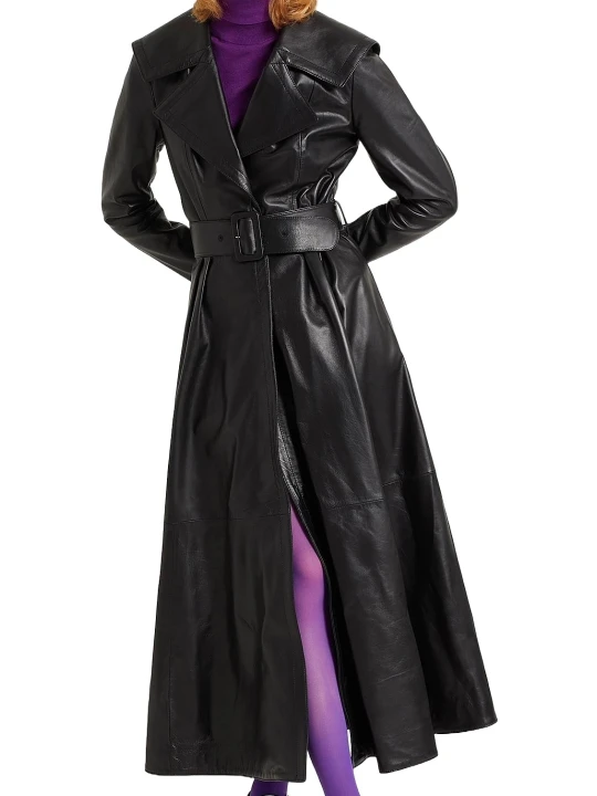 Belted Full Length Leather Trench Coat